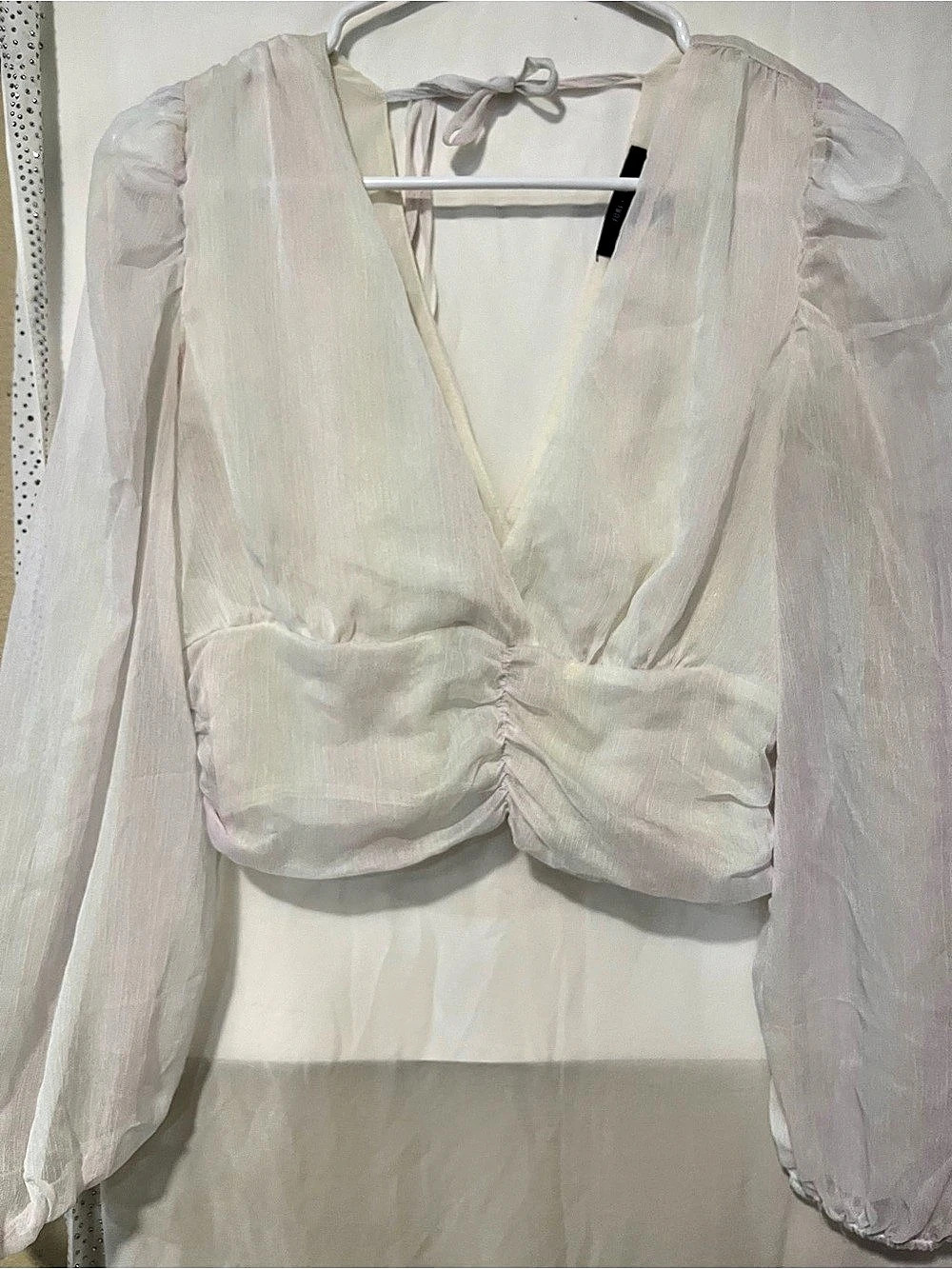 Forever 21 Ruched Sheer Blouse in White Size Medium